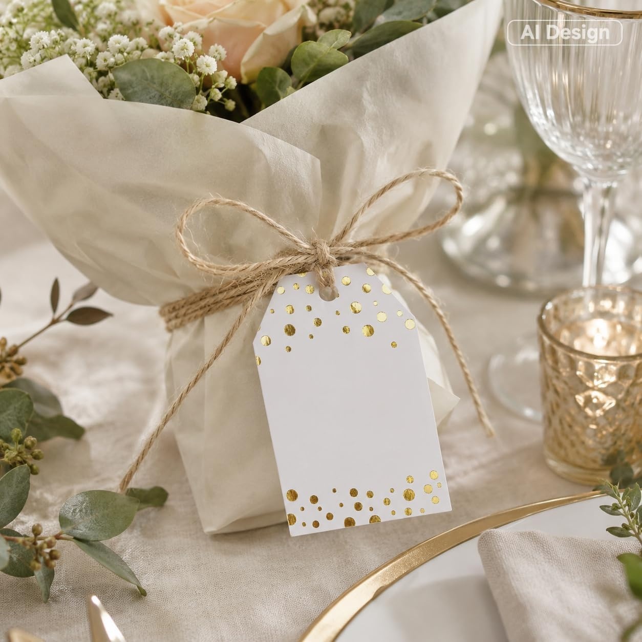 image:imageG2PLUS Gold Foil Gift Tags  50 Pcs White Paper to and from Gift Name Tags with String for Present Wrapping Wedding Baby Shower Christmas Party FavorsBlankGold Dots