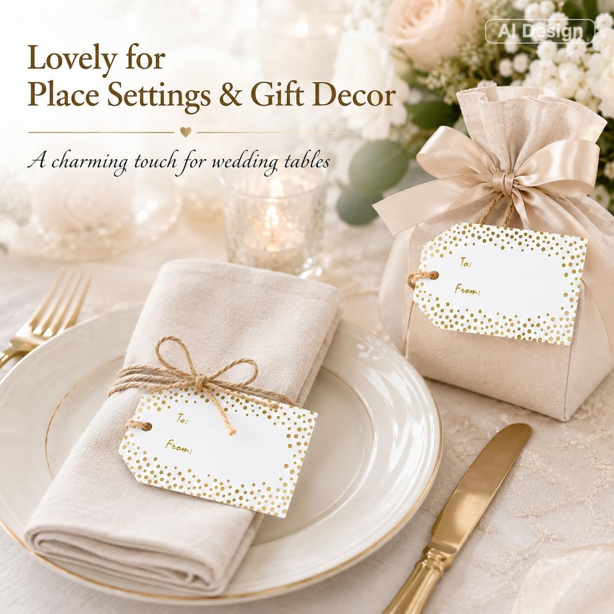 image:imageG2PLUS Gold Foil Gift Tags  50 Pcs White Paper to and from Gift Name Tags with String for Present Wrapping Wedding Baby Shower Christmas Party Favorsto fromGold Dots