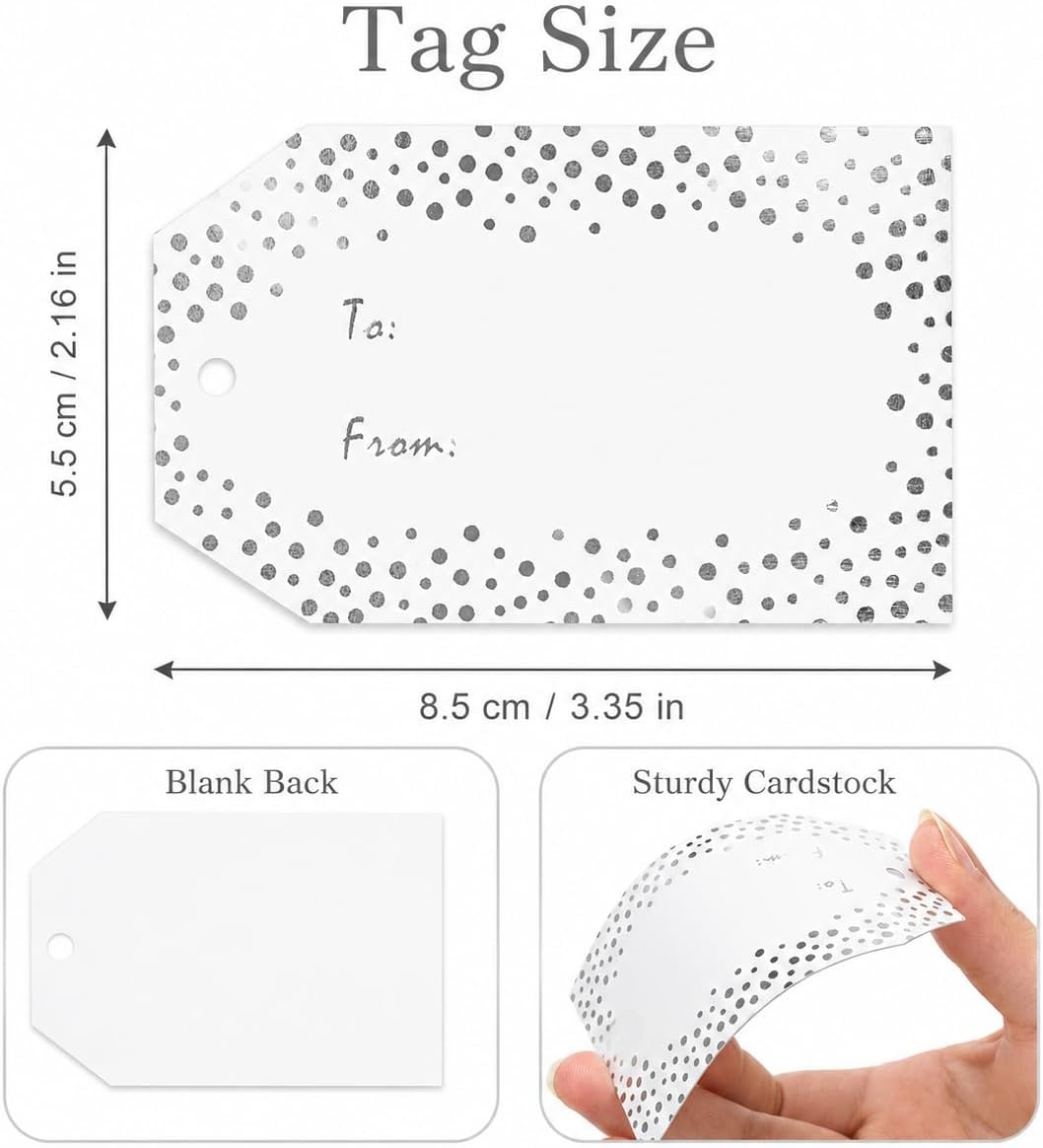 image:imageG2PLUS Gold Foil Gift Tags  50 Pcs White Paper to and from Gift Name Tags with String for Present Wrapping Wedding Baby Shower Christmas Party Favorsto fromSilver Dots