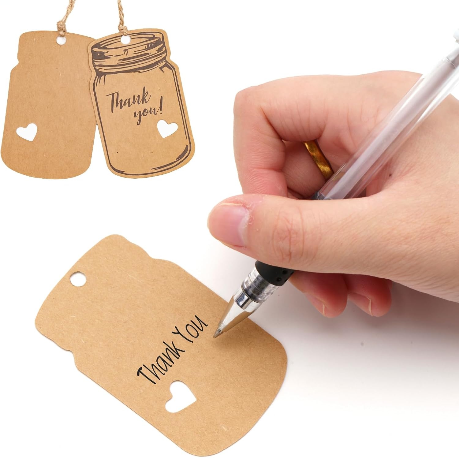 image:imageG2PLUS Kraft Paper Gift Tags Blank Bottle Tag 100PCS Vintage Mason Jar Tags Canning Labels Brown Hangtags with Natural Jute Twine for DIY and Craft Canning Jars and Party FavorsBrown Bottlethank You