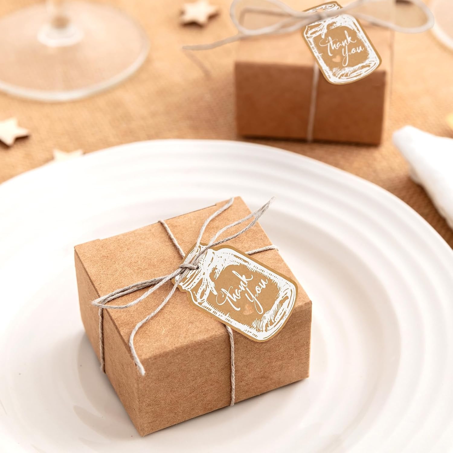 image:imageG2PLUS Kraft Paper Gift Tags Blank Bottle Tag 100PCS Vintage Mason Jar Tags Canning Labels Brown Hangtags with Natural Jute Twine for DIY and Craft Canning Jars and Party FavorsBrown Bottlewhite Thank You