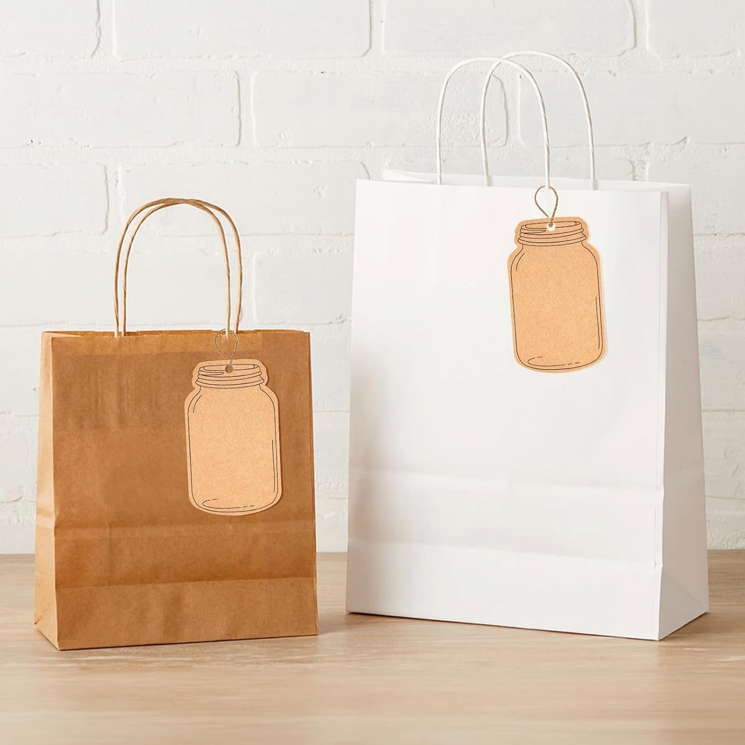 image:imageG2PLUS Kraft Paper Gift Tags Blank Bottle Tag 100PCS Vintage Mason Jar Tags Canning Labels Brown Hangtags with Natural Jute Twine for DIY and Craft Canning Jars and Party FavorsBrown Bottleblank