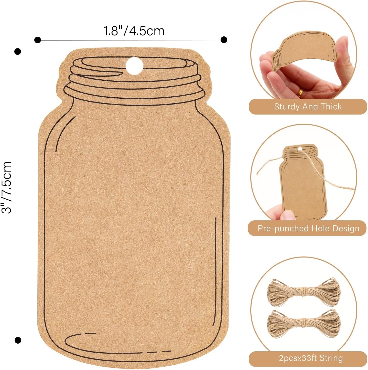 image:imageG2PLUS Kraft Paper Gift Tags Blank Bottle Tag 100PCS Vintage Mason Jar Tags Canning Labels Brown Hangtags with Natural Jute Twine for DIY and Craft Canning Jars and Party FavorsBrown Bottleblank
