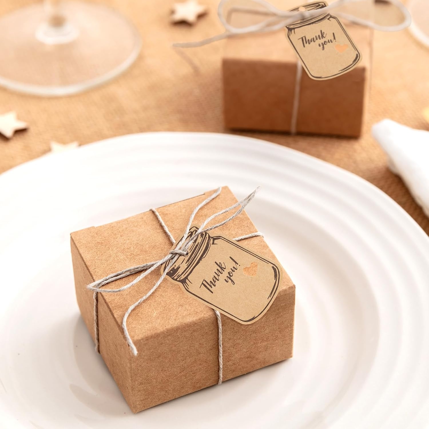 image:imageG2PLUS Kraft Paper Gift Tags Blank Bottle Tag 100PCS Vintage Mason Jar Tags Canning Labels Brown Hangtags with Natural Jute Twine for DIY and Craft Canning Jars and Party FavorsBrown Bottlethank You