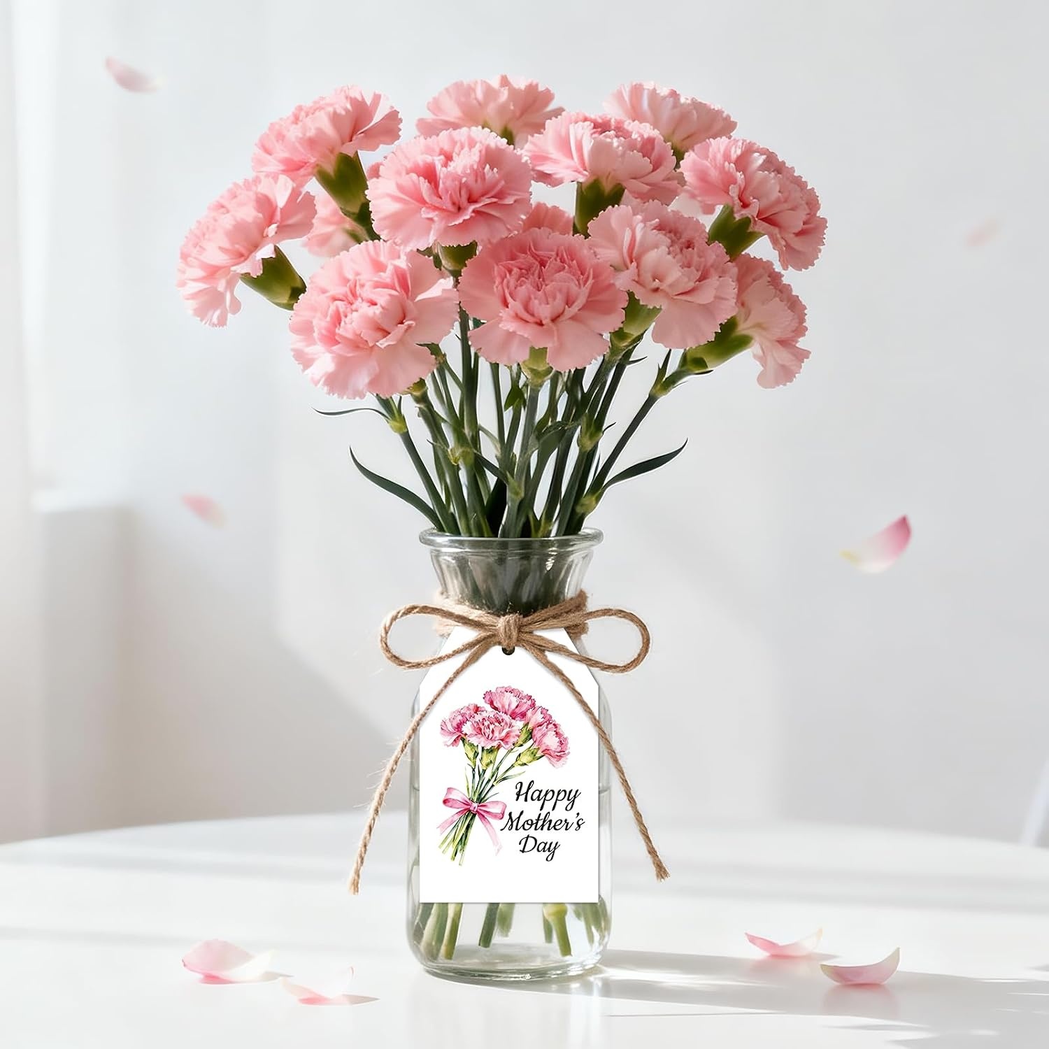 image:imageG2PLUS Mothers Day Gift Tags  50Pcs Happy Mothers Day Tags with String Pink Tuilp Bouquet Gift Tags Hanging Labels for Gift Wrapping Moms Birthday Party FavorsHappy Mothers  Carnation
