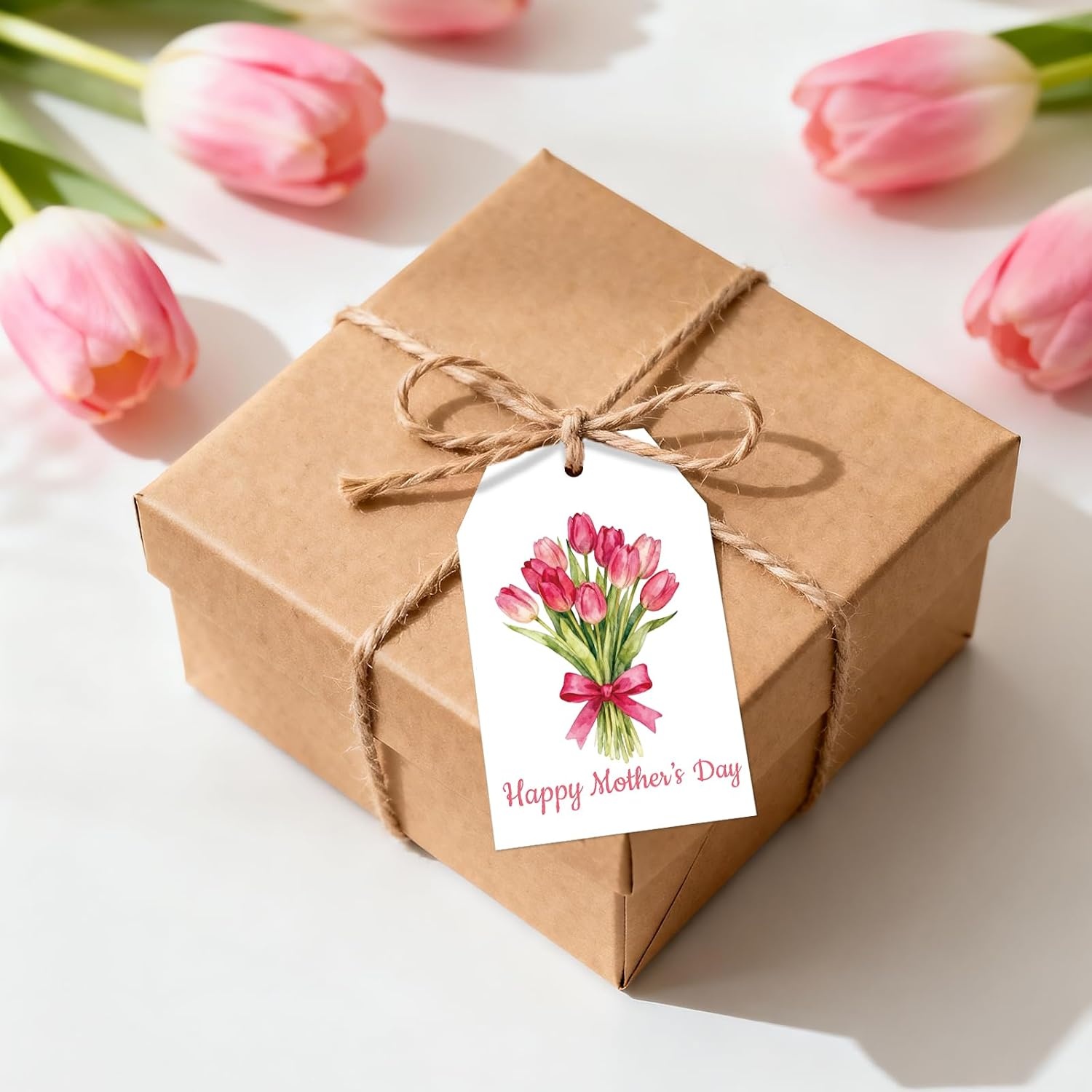 image:imageG2PLUS Mothers Day Gift Tags  50Pcs Happy Mothers Day Tags with String Pink Tuilp Bouquet Gift Tags Hanging Labels for Gift Wrapping Moms Birthday Party FavorsHappy Mothers  Tulip