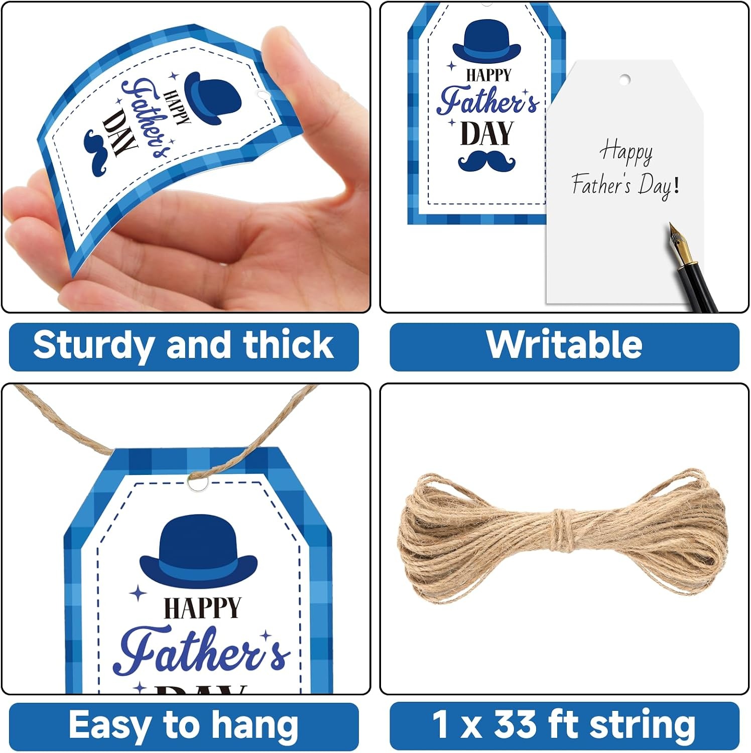image:imageG2PLUS Mothers Day Gift Tags  50Pcs Happy Mothers Day Tags with String Pink Tuilp Bouquet Gift Tags Hanging Labels for Gift Wrapping Moms Birthday Party FavorsHappy Fathers  Blue Hat