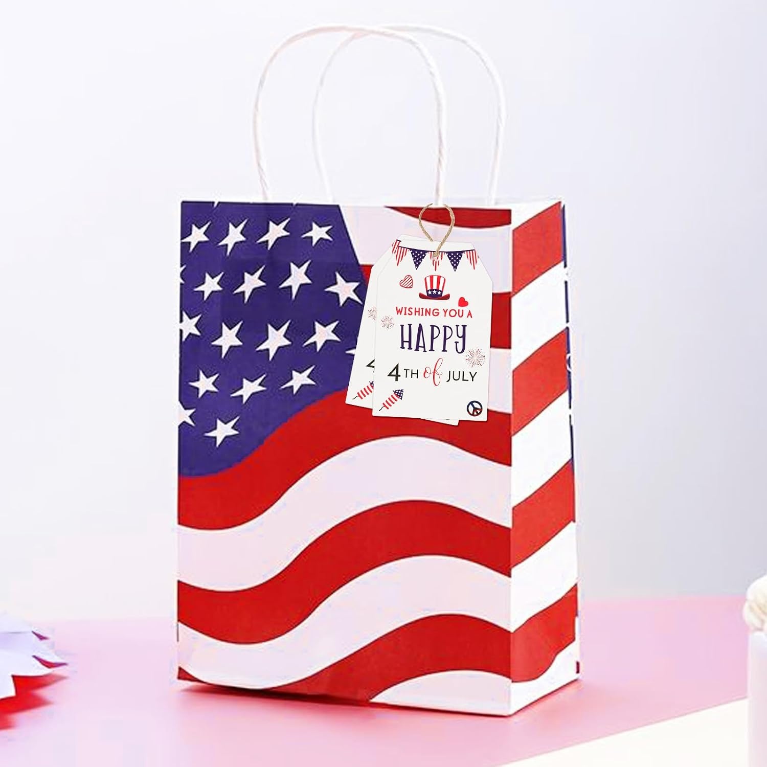 image:imageG2PLUS Mothers Day Gift Tags  50Pcs Happy Mothers Day Tags with String Pink Tuilp Bouquet Gift Tags Hanging Labels for Gift Wrapping Moms Birthday Party Favors4Th of July
