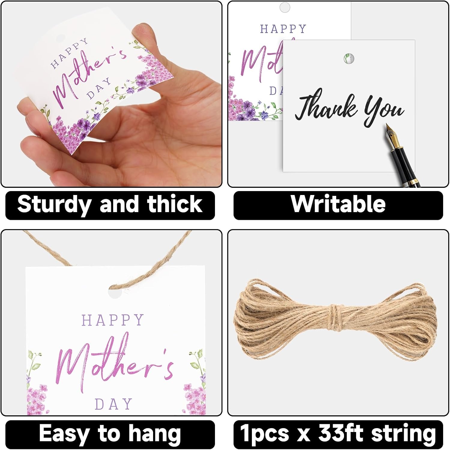 image:imageG2PLUS Mothers Day Gift Tags  50Pcs Happy Mothers Day Tags with String Pink Tuilp Bouquet Gift Tags Hanging Labels for Gift Wrapping Moms Birthday Party FavorsPurple Mothers Day