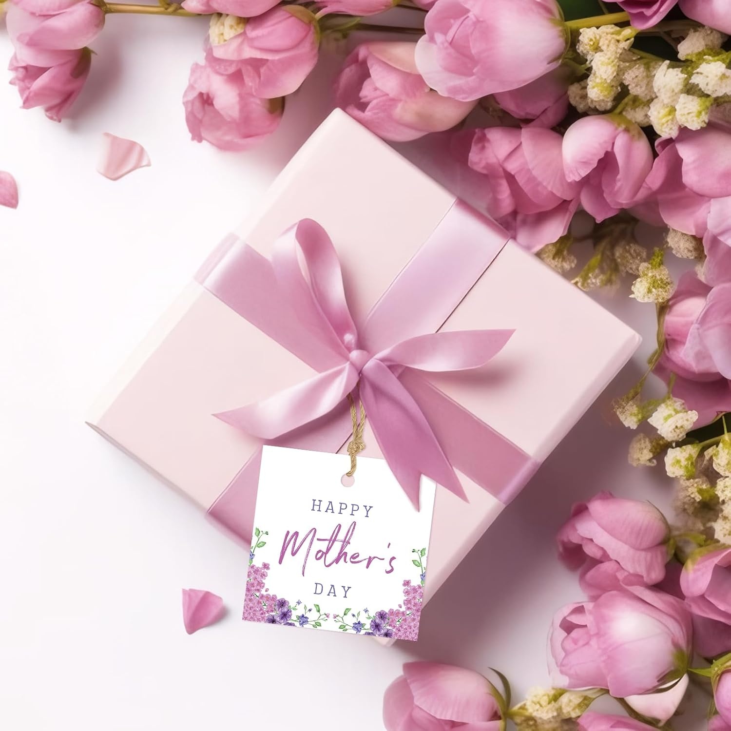 image:imageG2PLUS Mothers Day Gift Tags  50Pcs Happy Mothers Day Tags with String Pink Tuilp Bouquet Gift Tags Hanging Labels for Gift Wrapping Moms Birthday Party FavorsPurple Mothers Day