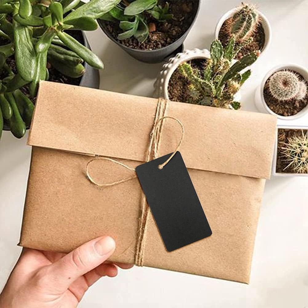 image:imageG2PLUS Price Tags with String 24x47 in Blank Labeling Tags White Paper Hang Tag with Reinforced Hole for Shipping Clothing Pricing Marking Gift WrappingBlack100pcs