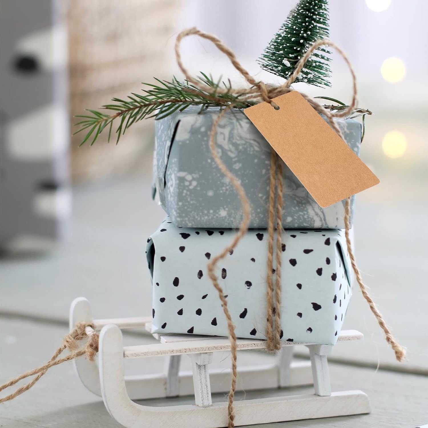image:imageG2PLUS Price Tags with String 24x47 in Blank Labeling Tags White Paper Hang Tag with Reinforced Hole for Shipping Clothing Pricing Marking Gift WrappingBrown100pcs