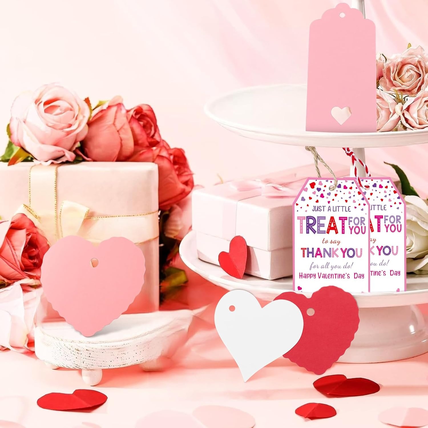 image:imageG2PLUS Red Gift Tags with String 100PCS Heart Gift Tags 235 x 216 in Blank Paper Hang Tag Valentines Heart Shaped Gift Name Label Tag for Gift Wrapping Valentine Wedding Party FavorsPink