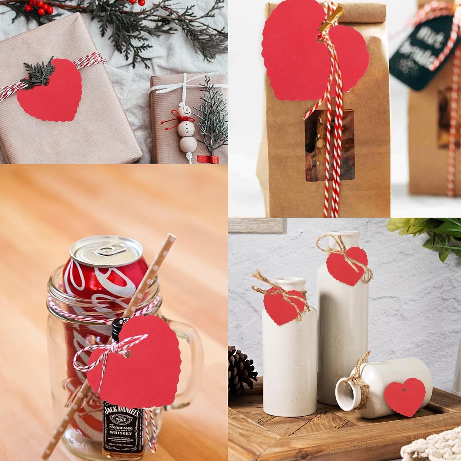 image:imageG2PLUS Red Gift Tags with String 100PCS Heart Gift Tags 235 x 216 in Blank Paper Hang Tag Valentines Heart Shaped Gift Name Label Tag for Gift Wrapping Valentine Wedding Party FavorsRed