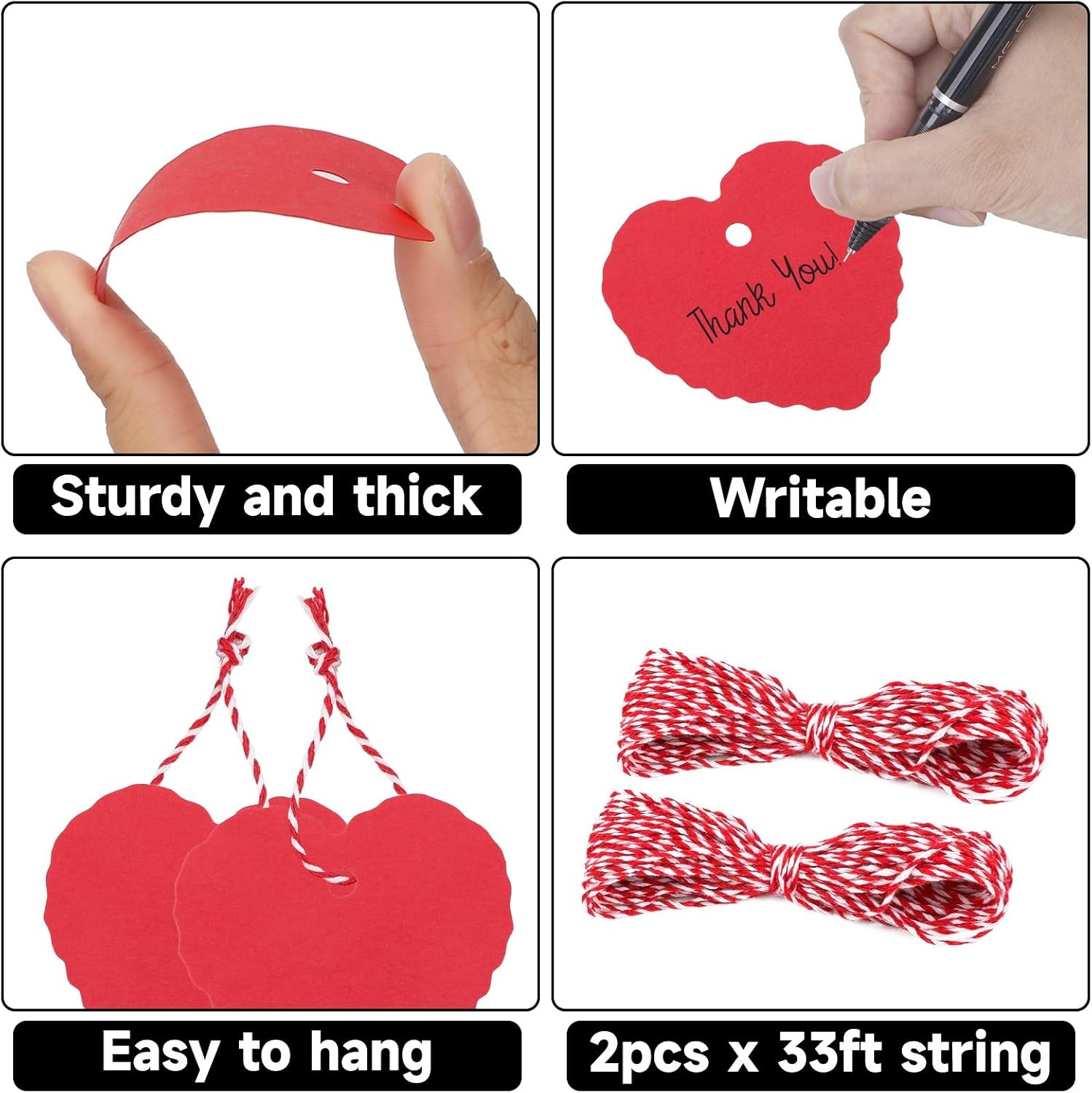 image:imageG2PLUS Red Gift Tags with String 100PCS Heart Gift Tags 235 x 216 in Blank Paper Hang Tag Valentines Heart Shaped Gift Name Label Tag for Gift Wrapping Valentine Wedding Party FavorsRed