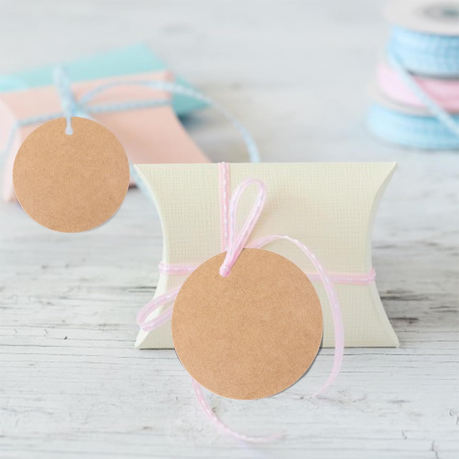image:imageG2PLUS Round Gift Tags with String25 Inches Blank Circle Kraft Paper Tags 100 PCS Large Round Craft Labeling Tag for Wedding Birthday Christmas Party FavorsKraft