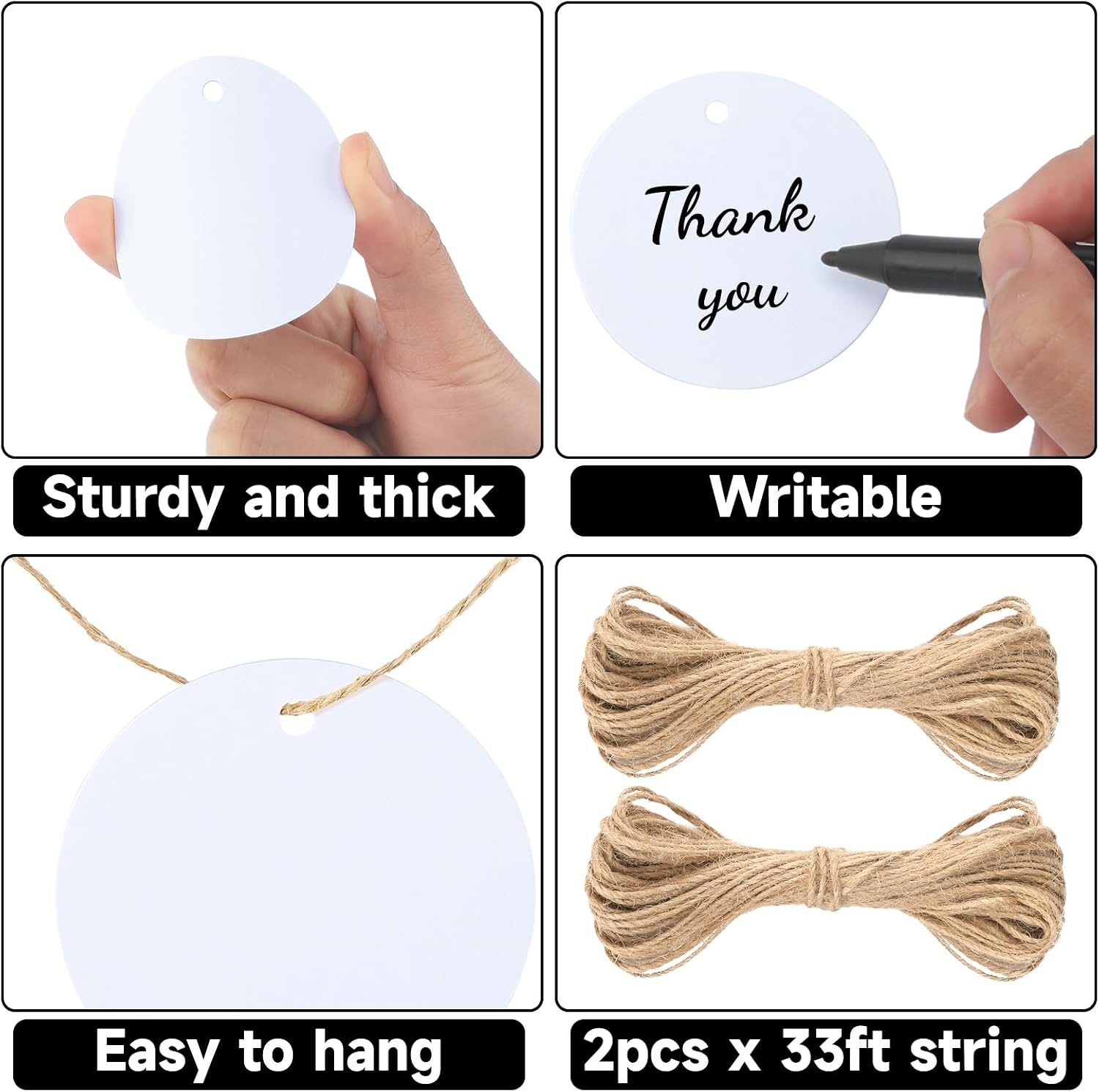 image:imageG2PLUS Round Gift Tags with String25 Inches Blank Circle Kraft Paper Tags 100 PCS Large Round Craft Labeling Tag for Wedding Birthday Christmas Party FavorsWhite