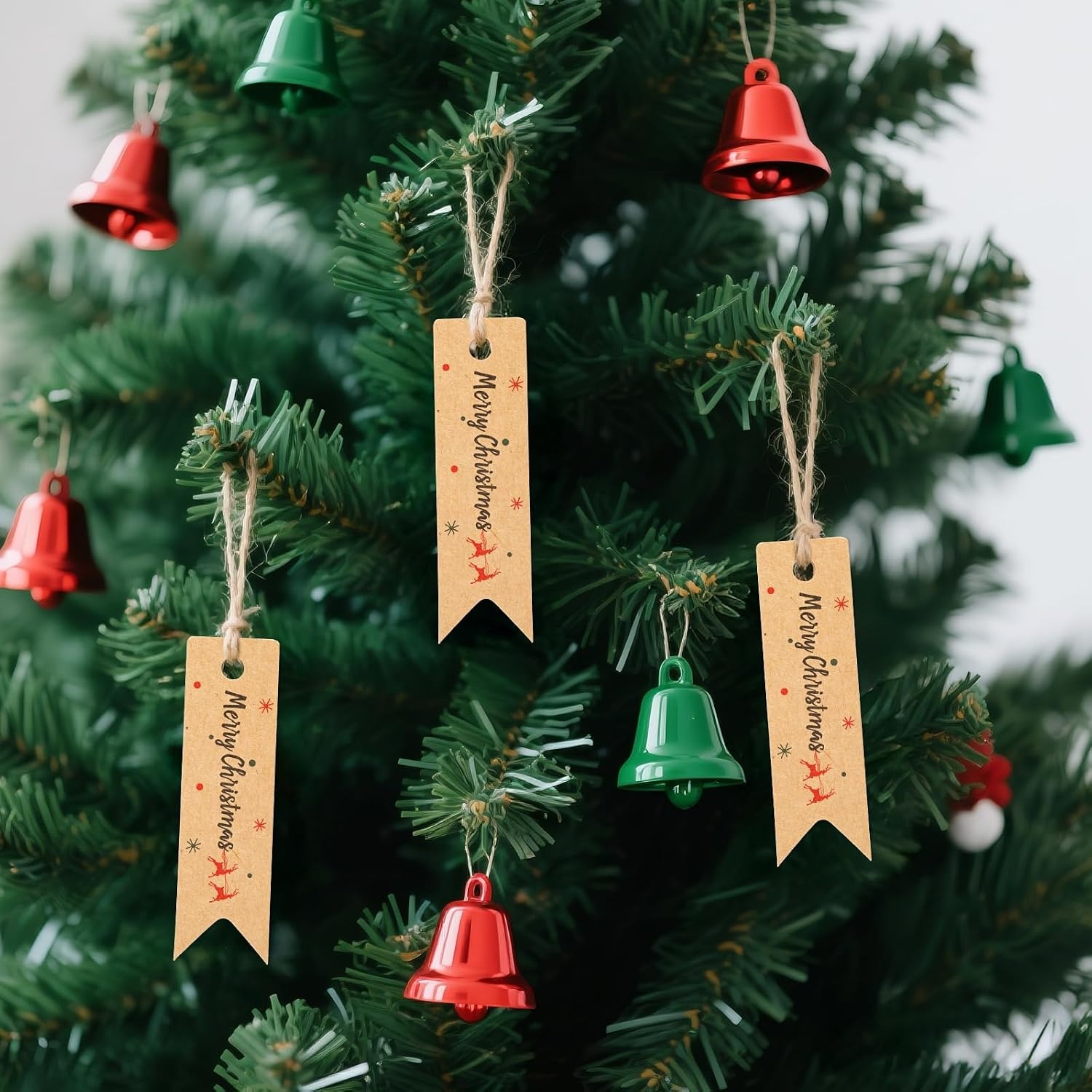 image:imageG2PLUS Small Merry Christmas Tags  100Pcs Deer Kraft Paper Gift Tags with String for Gift Wrapping Goodies Bags Christmas Holiday Party Favors28x08100 Pcs Kraft Mini Merry Christmas Elks Tags