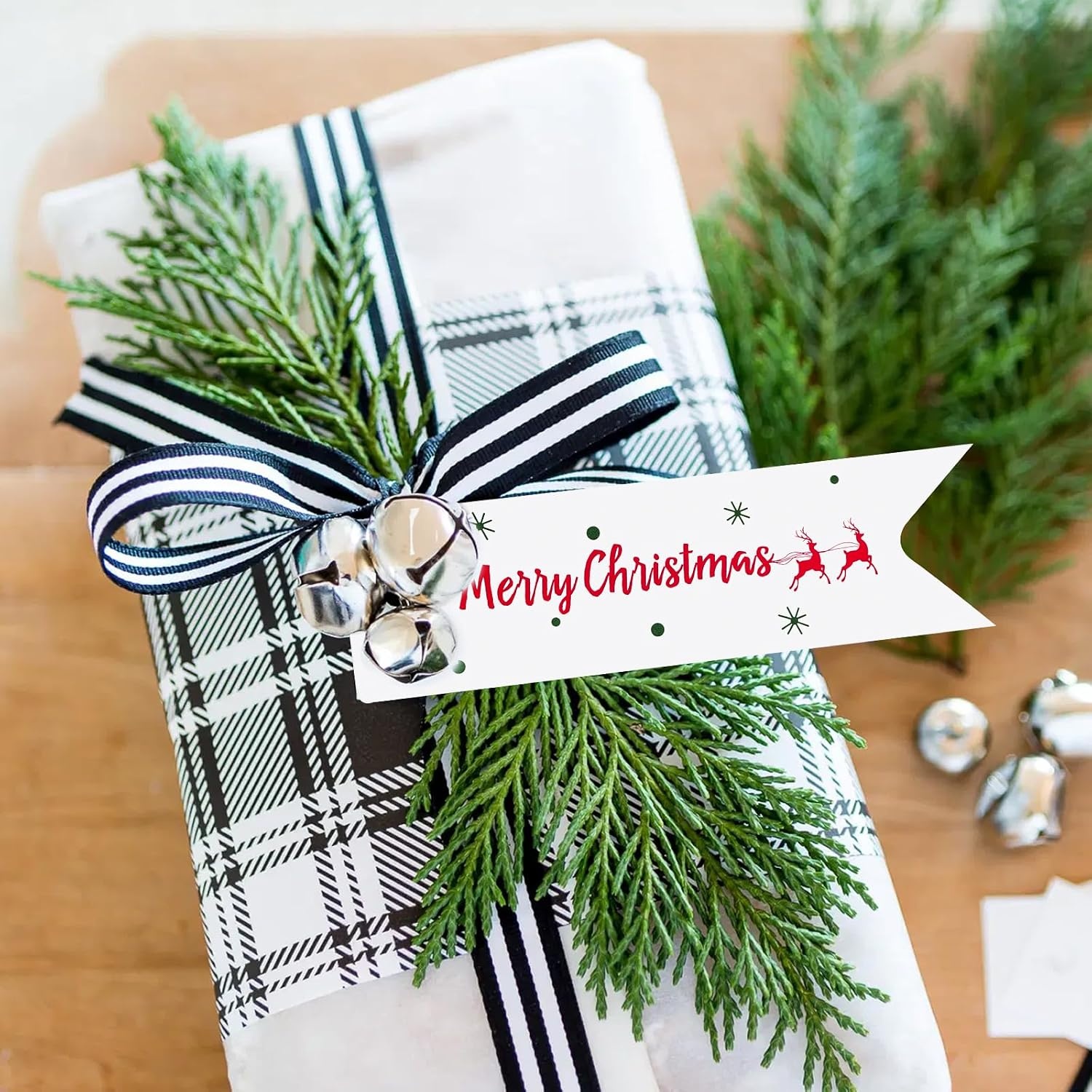 image:imageG2PLUS Small Merry Christmas Tags  100Pcs Deer Kraft Paper Gift Tags with String for Gift Wrapping Goodies Bags Christmas Holiday Party Favors28x08100 Pcs White Mini Merry Christmas Elks Tags