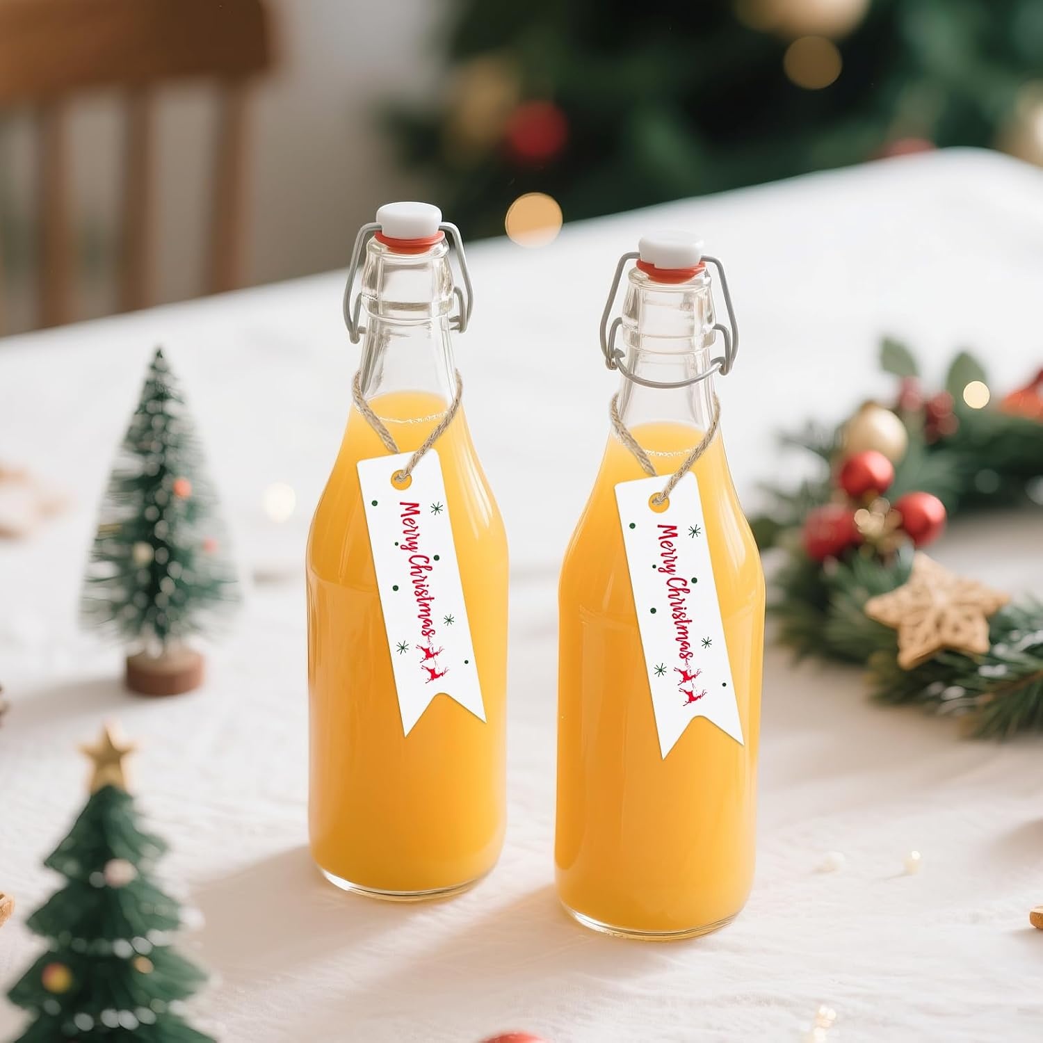 image:imageG2PLUS Small Merry Christmas Tags  100Pcs Deer Kraft Paper Gift Tags with String for Gift Wrapping Goodies Bags Christmas Holiday Party Favors28x08100 Pcs White Mini Merry Christmas Elks Tags