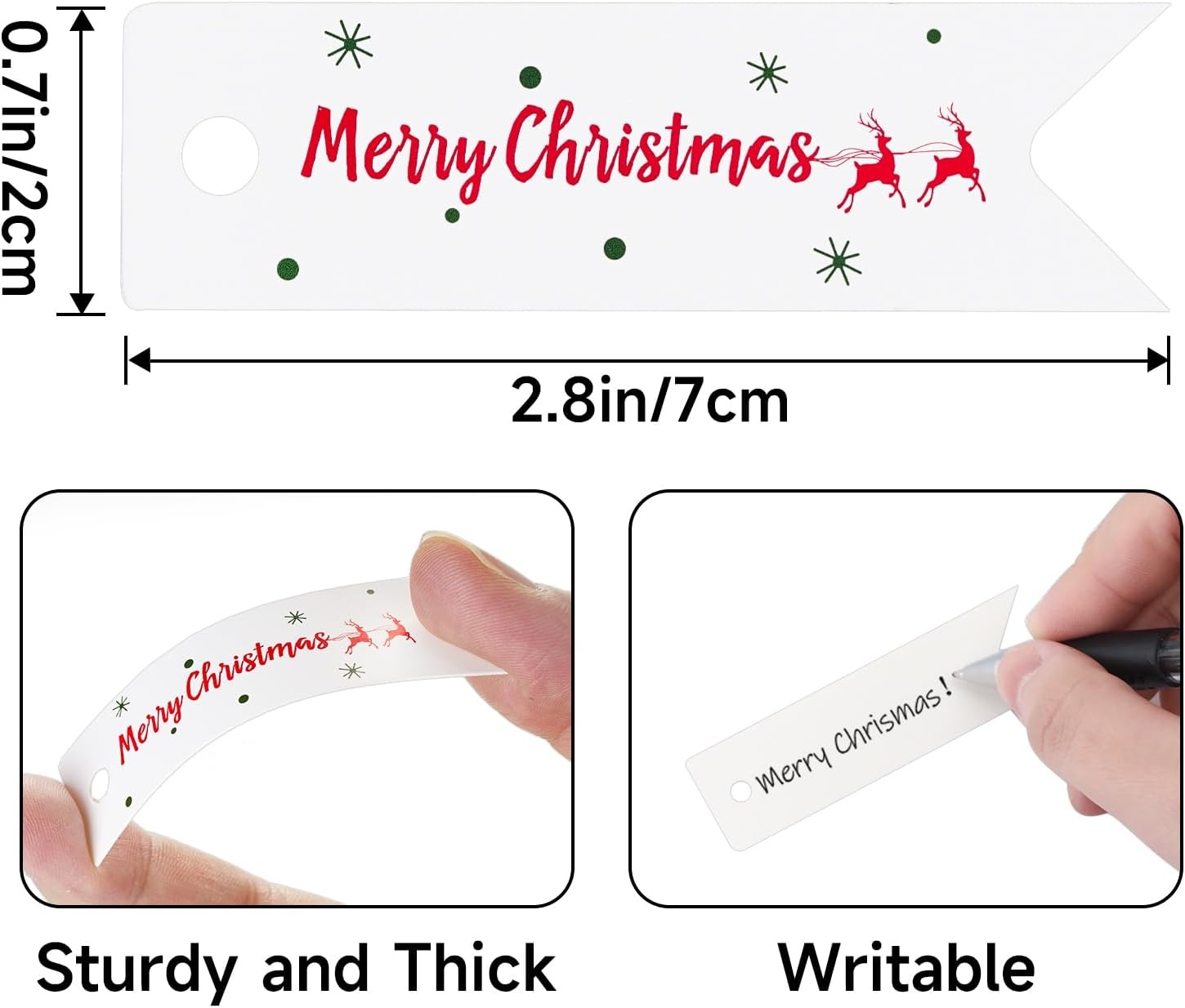 image:imageG2PLUS Small Merry Christmas Tags  100Pcs Deer Kraft Paper Gift Tags with String for Gift Wrapping Goodies Bags Christmas Holiday Party Favors28x08100 Pcs White Mini Merry Christmas Elks Tags