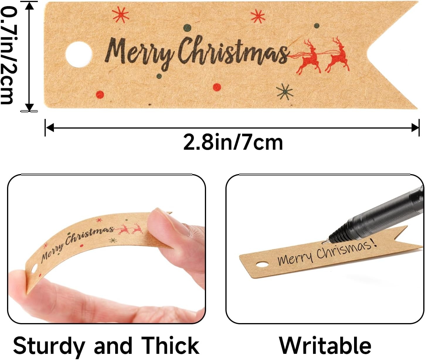 image:imageG2PLUS Small Merry Christmas Tags  100Pcs Deer Kraft Paper Gift Tags with String for Gift Wrapping Goodies Bags Christmas Holiday Party Favors28x08100 Pcs Kraft Mini Merry Christmas Elks Tags