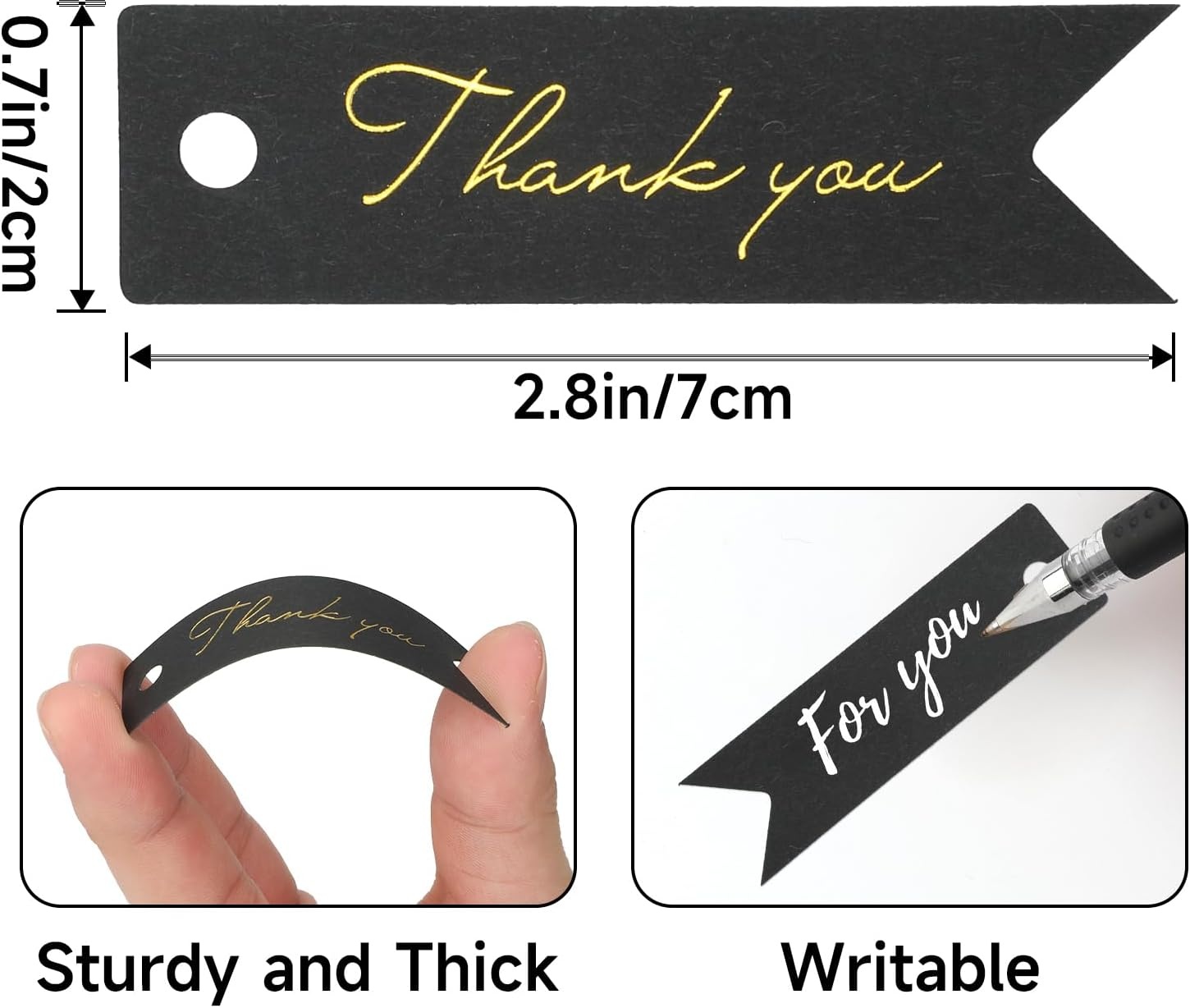 image:imageG2PLUS Small Merry Christmas Tags  100Pcs Deer Kraft Paper Gift Tags with String for Gift Wrapping Goodies Bags Christmas Holiday Party Favors28x08Small Black Goldthank You