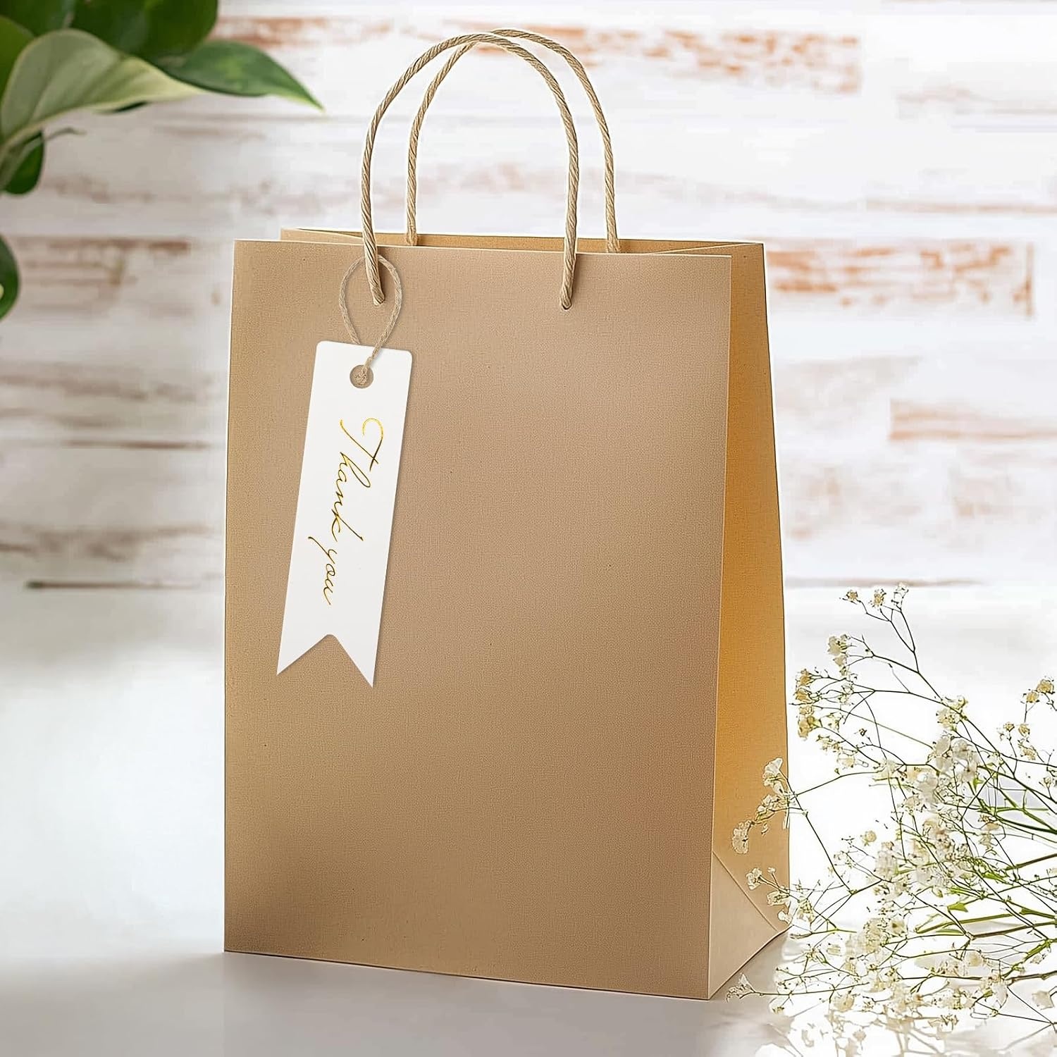image:imageG2PLUS Small Merry Christmas Tags  100Pcs Deer Kraft Paper Gift Tags with String for Gift Wrapping Goodies Bags Christmas Holiday Party Favors28x08Small White Goldthank You