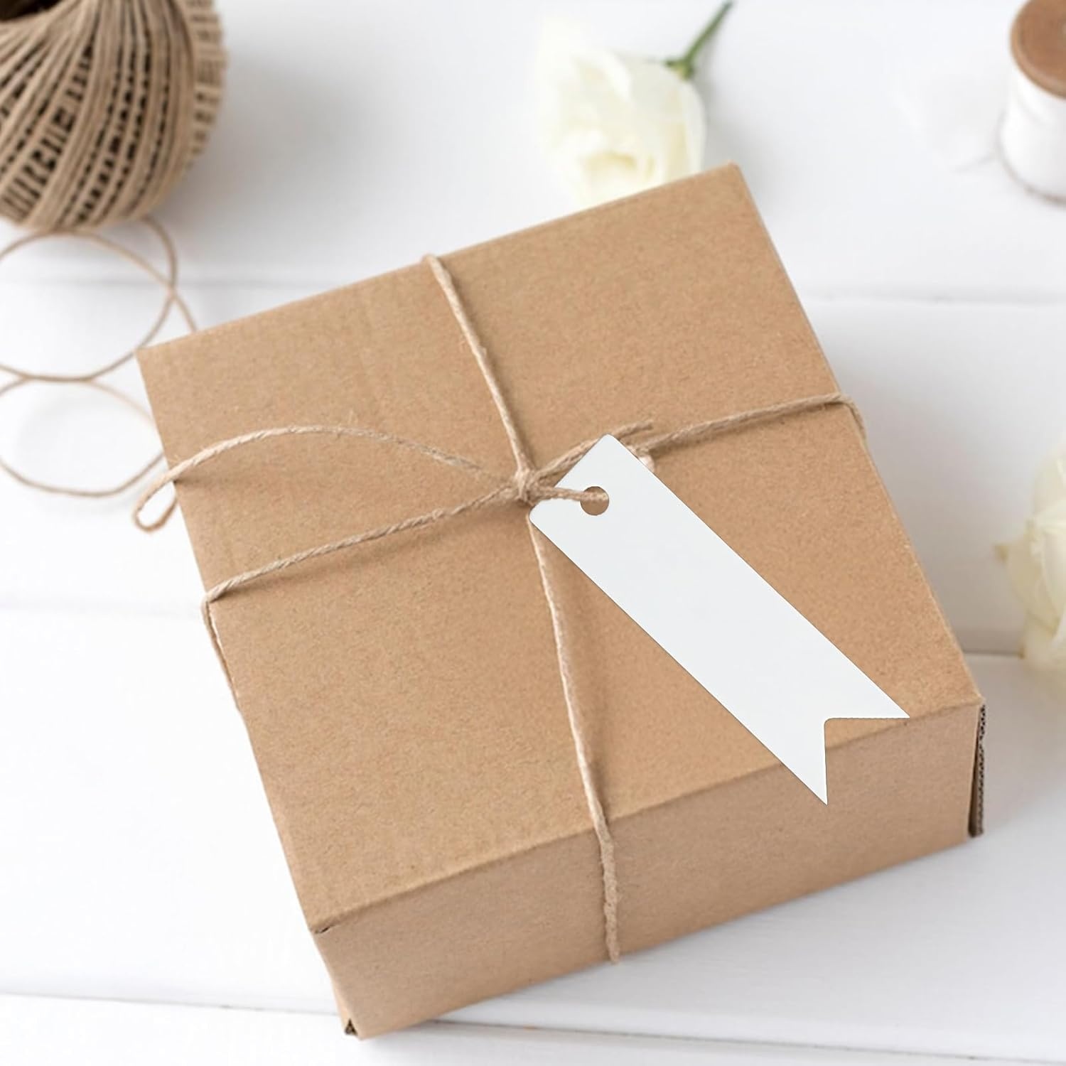 image:imageG2PLUS Small Merry Christmas Tags  100Pcs Deer Kraft Paper Gift Tags with String for Gift Wrapping Goodies Bags Christmas Holiday Party Favors28x08Small White Blank Tags