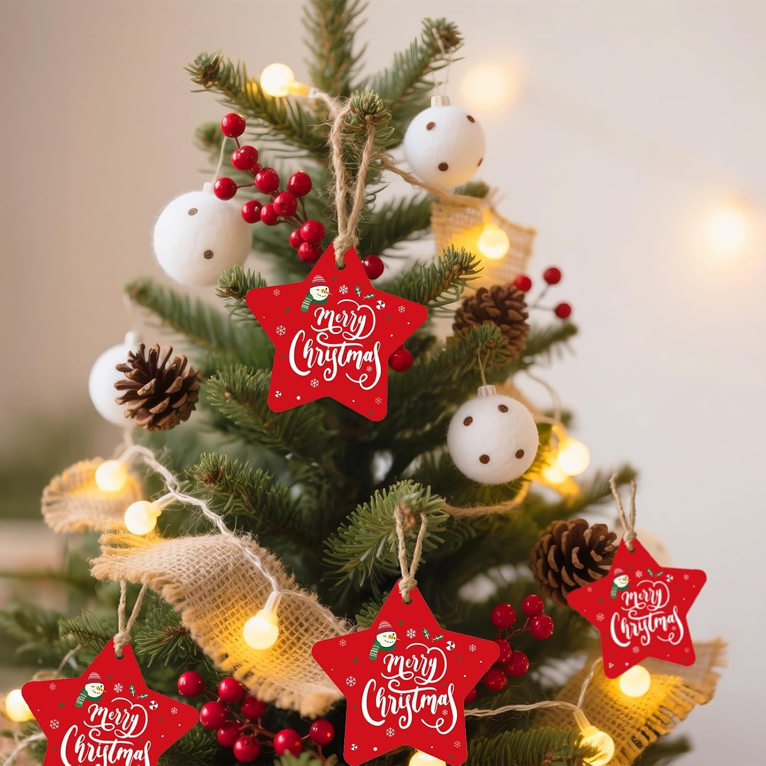 image:imageG2PLUS Star Gift Tags 100PCS Blank Star Shaped Tags Kraft Paper Gift Tag with String for Present Wrapping Wedding Graduation Christmas Party Favors BlackRed Christmas Star