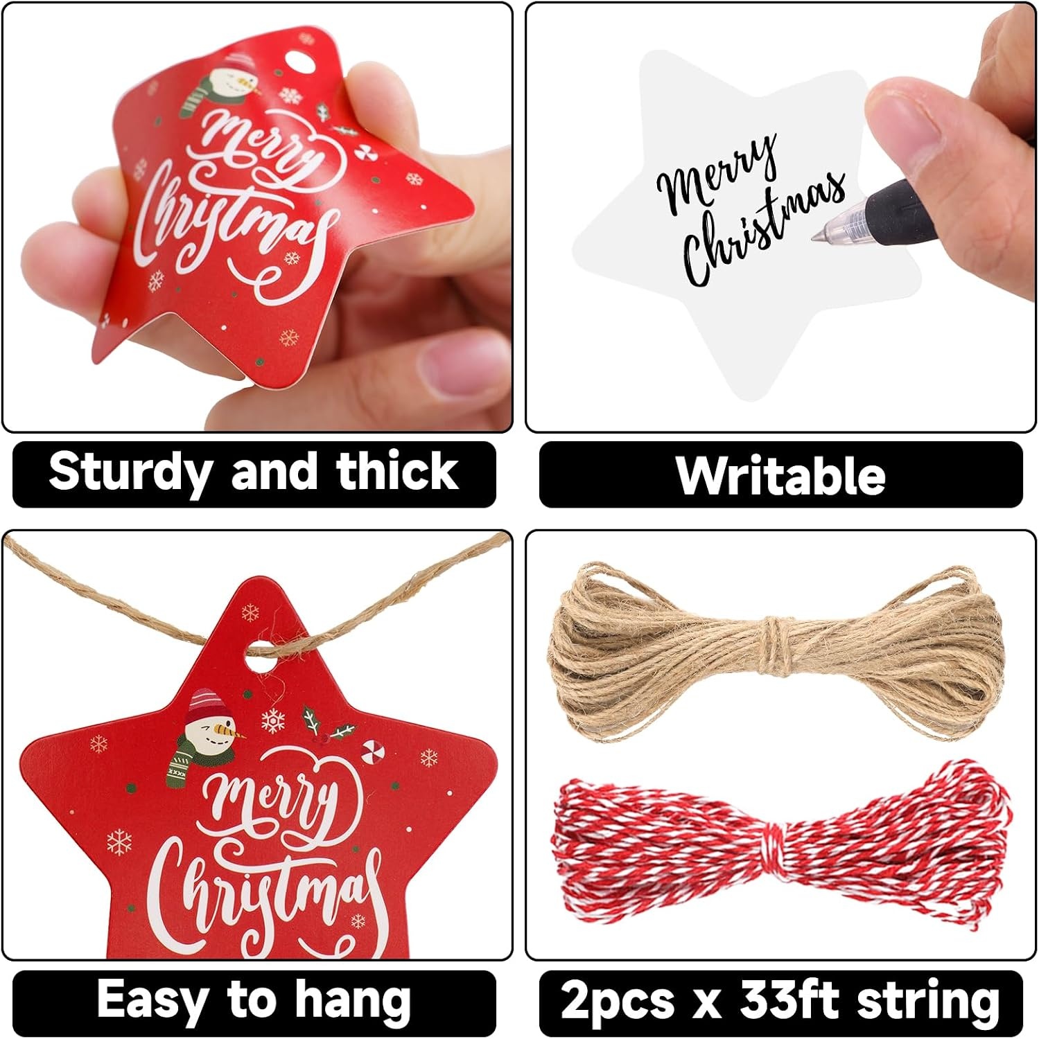 image:imageG2PLUS Star Gift Tags 100PCS Blank Star Shaped Tags Kraft Paper Gift Tag with String for Present Wrapping Wedding Graduation Christmas Party Favors BlackRed Christmas Star