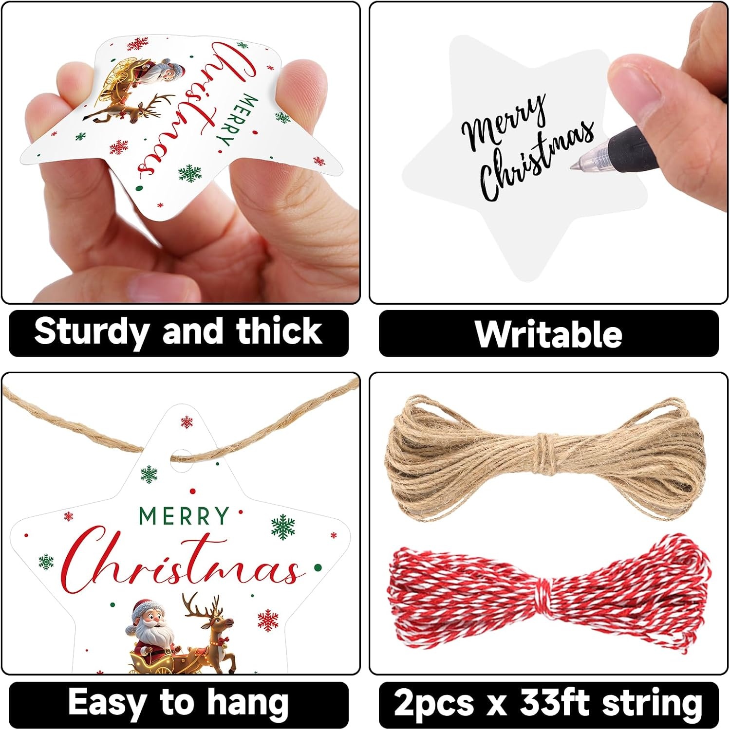 image:imageG2PLUS Star Gift Tags 100PCS Blank Star Shaped Tags Kraft Paper Gift Tag with String for Present Wrapping Wedding Graduation Christmas Party Favors BlackWhite Christmas Star