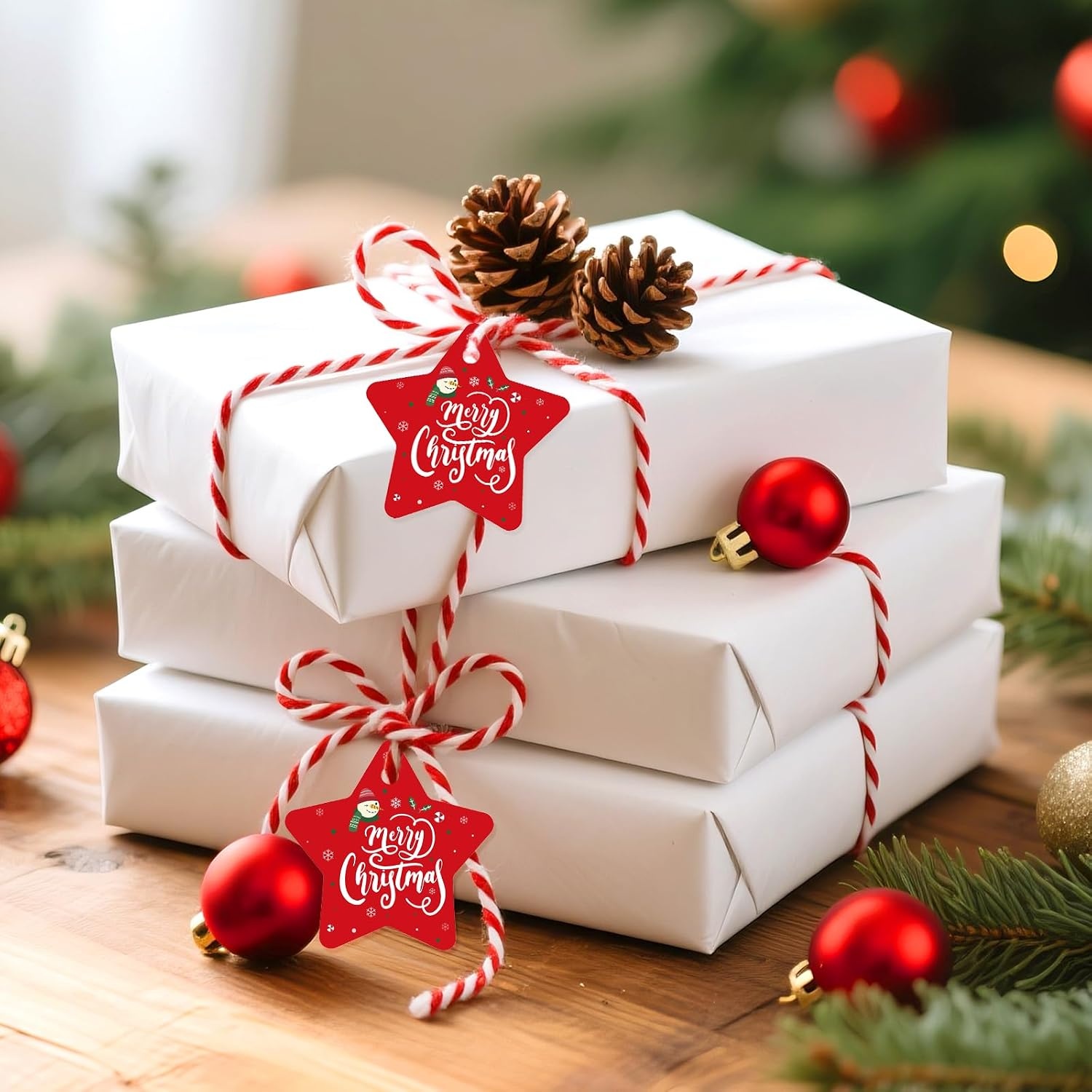 image:imageG2PLUS Star Gift Tags 100PCS Blank Star Shaped Tags Kraft Paper Gift Tag with String for Present Wrapping Wedding Graduation Christmas Party Favors BlackRed Christmas Star