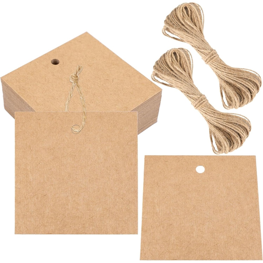 image:imageG2PLUS 100PCS White Gift Tags with String100PCS Square Paper Tags 25x25 inches Large Blank Haning Label Tag for Wedding Birthday Christmas Party Favors25 x 25 inches