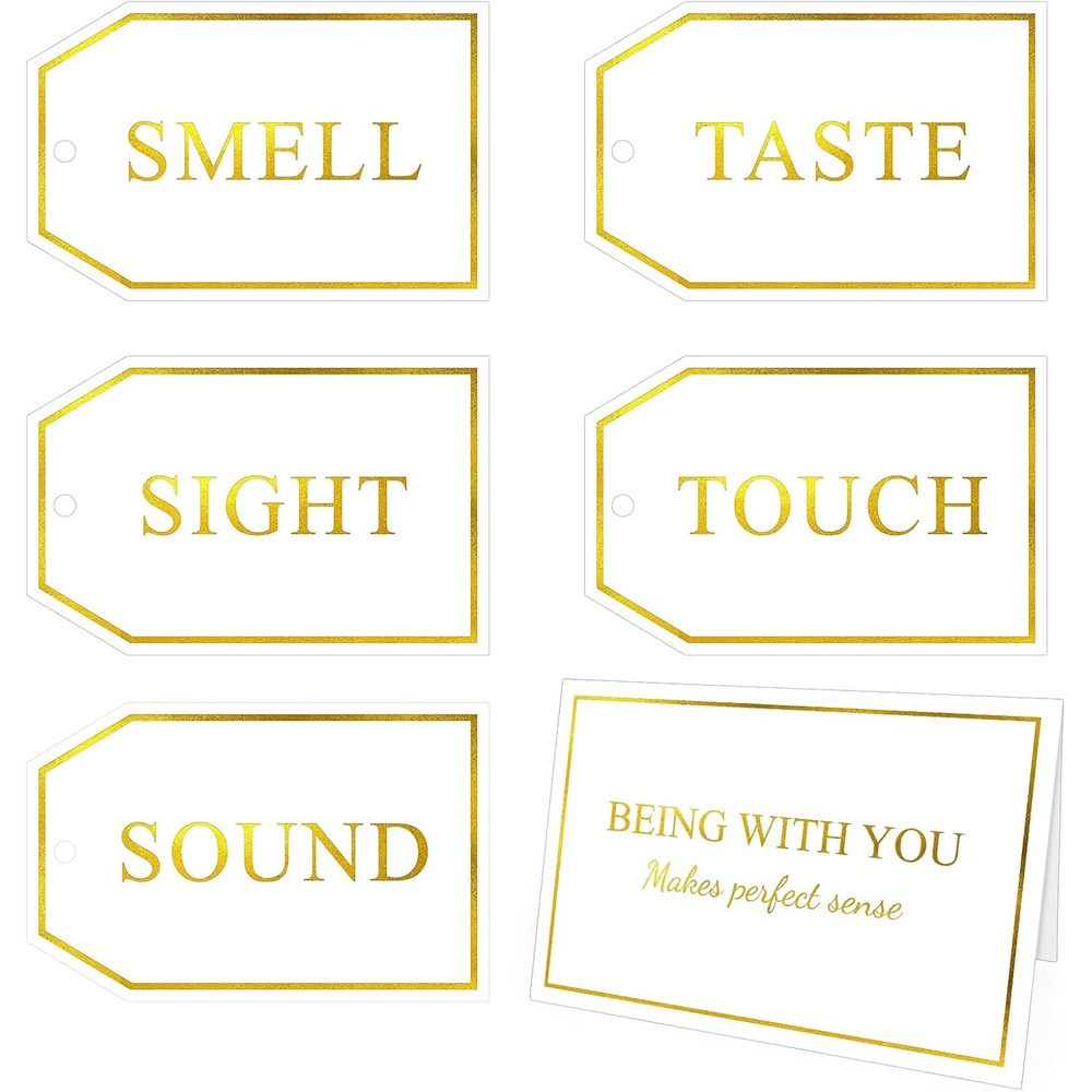 image:imageG2PLUS 5 Senses Gift Tags with String for Him and Her  Romantic White and Gold Gift Tags Set with Sense Greeting Card for Anniversary Valentines Day Birthday ChristmasWhite Gold