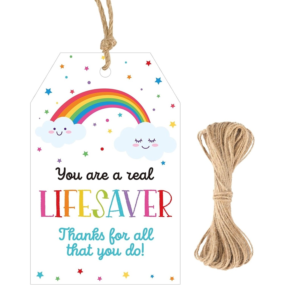 image:imageG2PLUS 50Pcs A Gift for You Tags  33x22 in White Paper Name Tags with String Gift Wrapping Hangtag for Wedding Baby Shower Birthday ChristmasLifesaverThank You