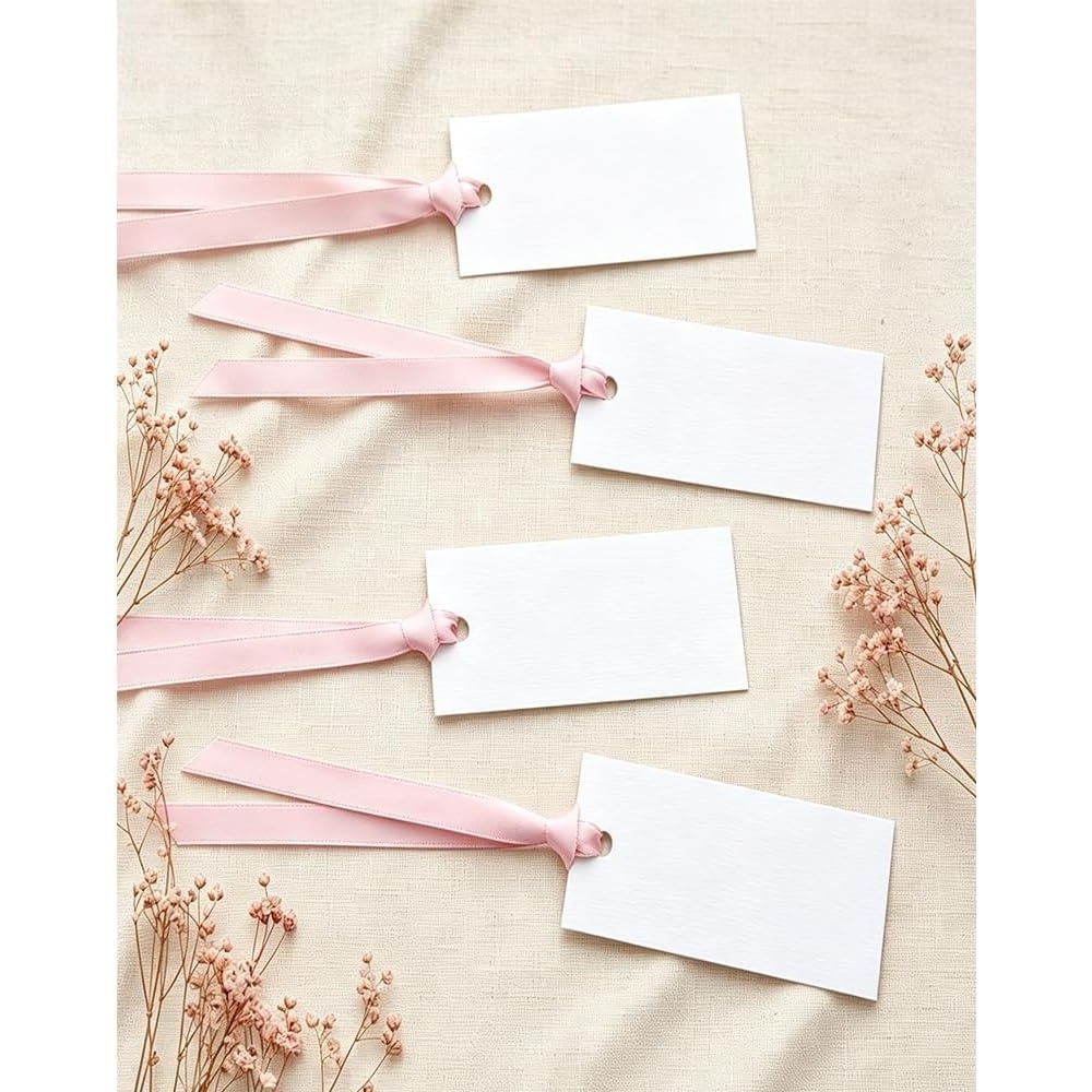 image:imageG2PLUS 50Pcs Name Place Cards  Wedding Place Cards with Champagne Gold Ribbon Blank Paper Gift Tags 35x2 Inches for Wedding Favors Bridal Shower amp Party Table SettingPink