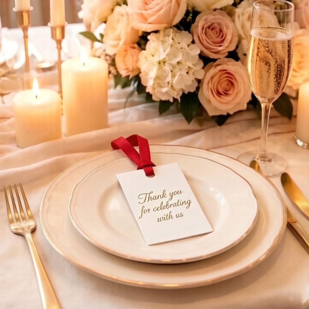 image:imageG2PLUS 50Pcs Name Place Cards  Wedding Place Cards with Champagne Gold Ribbon Blank Paper Gift Tags 35x2 Inches for Wedding Favors Bridal Shower amp Party Table SettingRed
