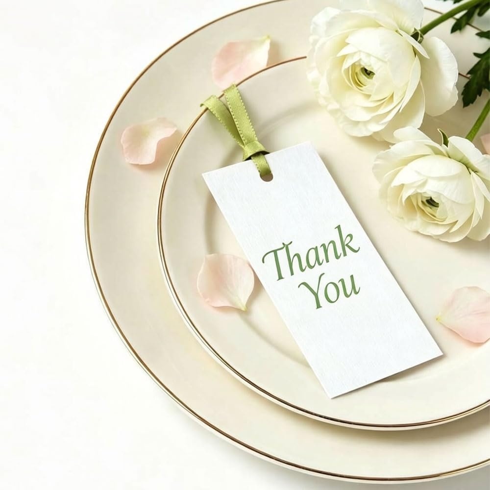 image:imageG2PLUS 50Pcs Name Place Cards  Wedding Place Cards with Champagne Gold Ribbon Blank Paper Gift Tags 35x2 Inches for Wedding Favors Bridal Shower amp Party Table SettingSage Green