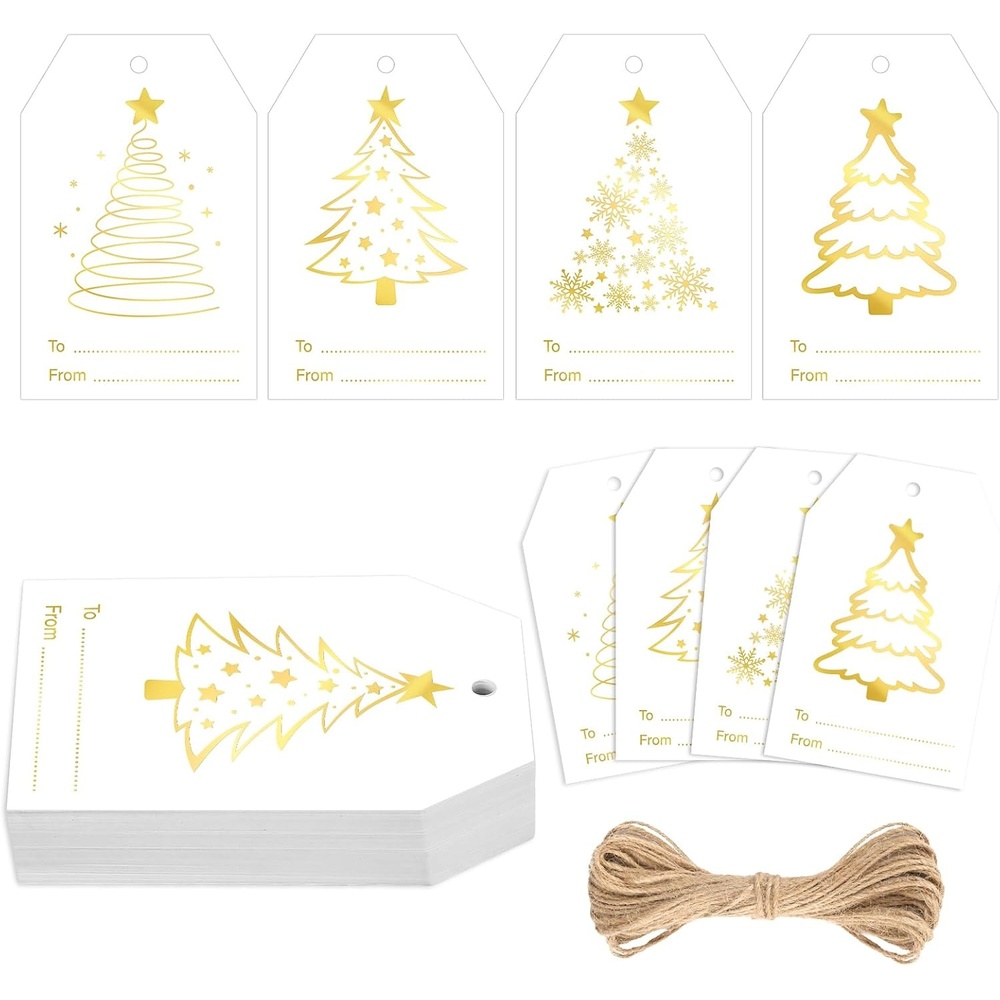 image:imageG2PLUS 60Pcs Gold Christmas Gift Tags  4 Styles Christmas Name Tags Xmas Tree Holiday Paper Gift Tags with String for DIY Crafts Party Favors Gift Exchange Stocking Stuffers4 Styles Gold