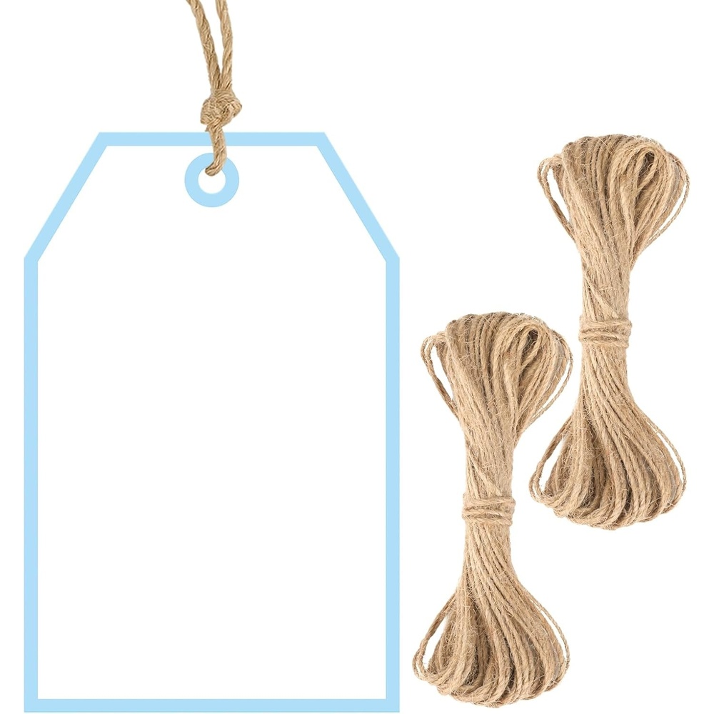 image:imageG2PLUS Gift Tags with String 100PCS White Blank Gift Wrapping Tag 33x22 in Pink Paper for Birthday Wedding Baby Bridal Shower DIY CraftBlue Single Border