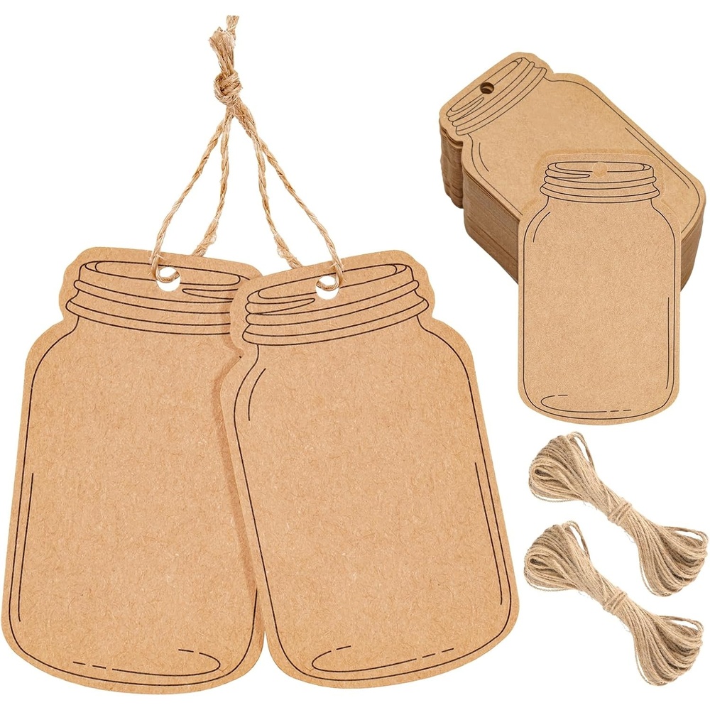 image:imageG2PLUS Kraft Paper Gift Tags Blank Bottle Tag 100PCS Vintage Mason Jar Tags Canning Labels Brown Hangtags with Natural Jute Twine for DIY and Craft Canning Jars and Party FavorsBrown Bottleblank