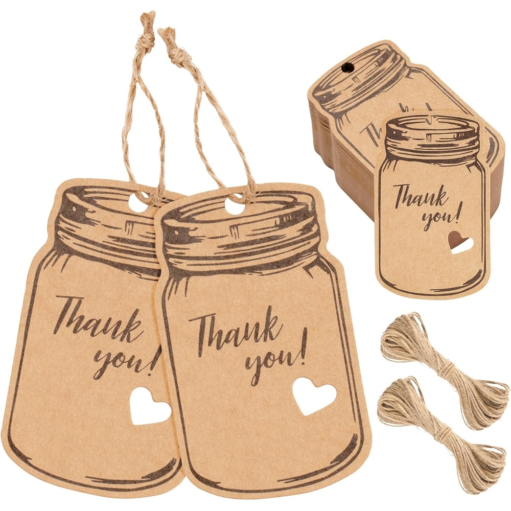 image:imageG2PLUS Kraft Paper Gift Tags Blank Bottle Tag 100PCS Vintage Mason Jar Tags Canning Labels Brown Hangtags with Natural Jute Twine for DIY and Craft Canning Jars and Party FavorsBrown Bottlethank You