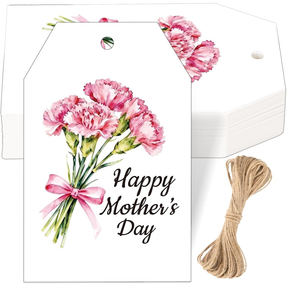 image:imageG2PLUS Mothers Day Gift Tags  50Pcs Happy Mothers Day Tags with String Pink Tuilp Bouquet Gift Tags Hanging Labels for Gift Wrapping Moms Birthday Party FavorsHappy Mothers  Carnation