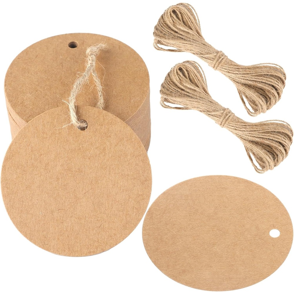 image:imageG2PLUS Round Gift Tags with String25 Inches Blank Circle Kraft Paper Tags 100 PCS Large Round Craft Labeling Tag for Wedding Birthday Christmas Party FavorsBrown