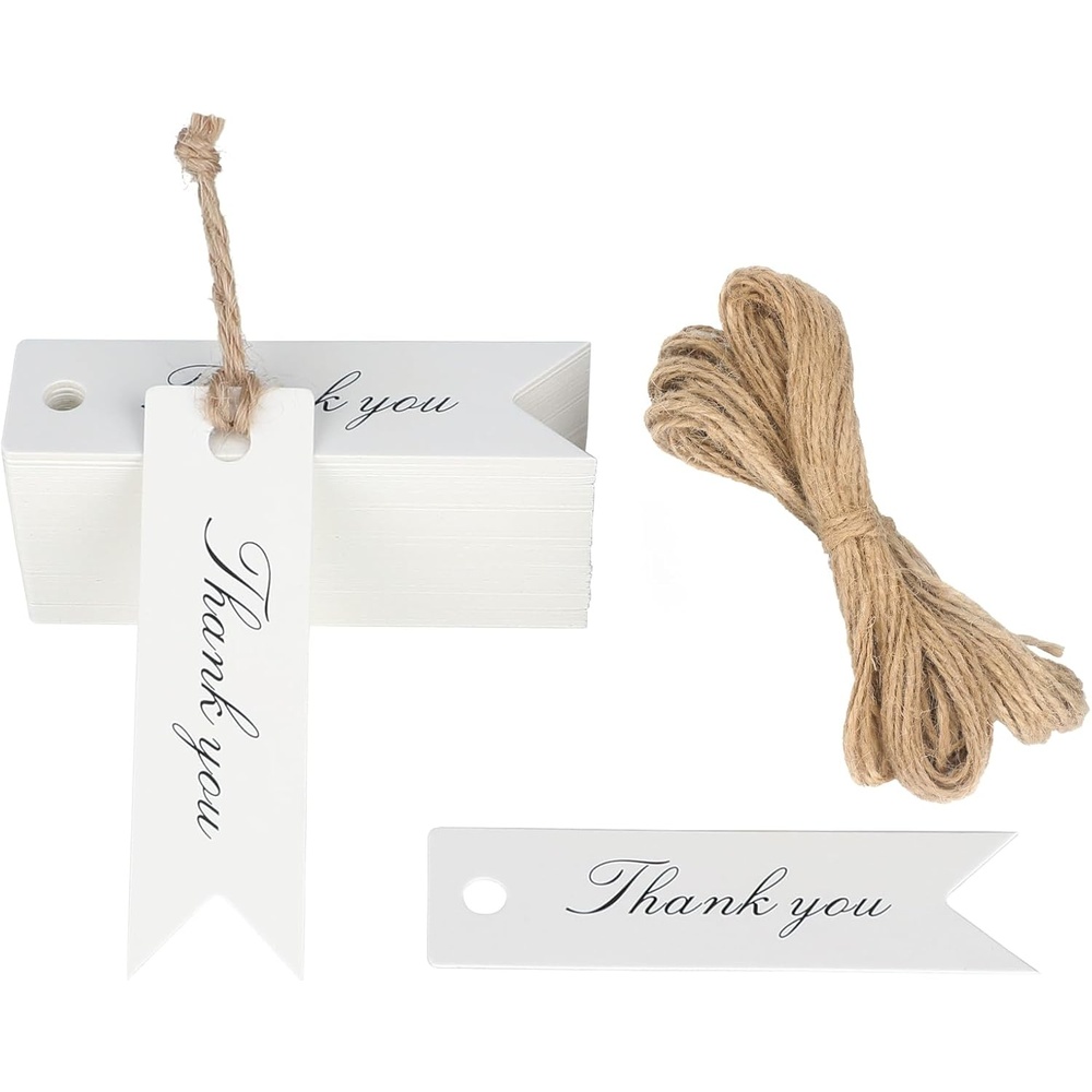 image:imageG2PLUS Small Merry Christmas Tags  100Pcs Deer Kraft Paper Gift Tags with String for Gift Wrapping Goodies Bags Christmas Holiday Party Favors28x08Small White Blackthank You