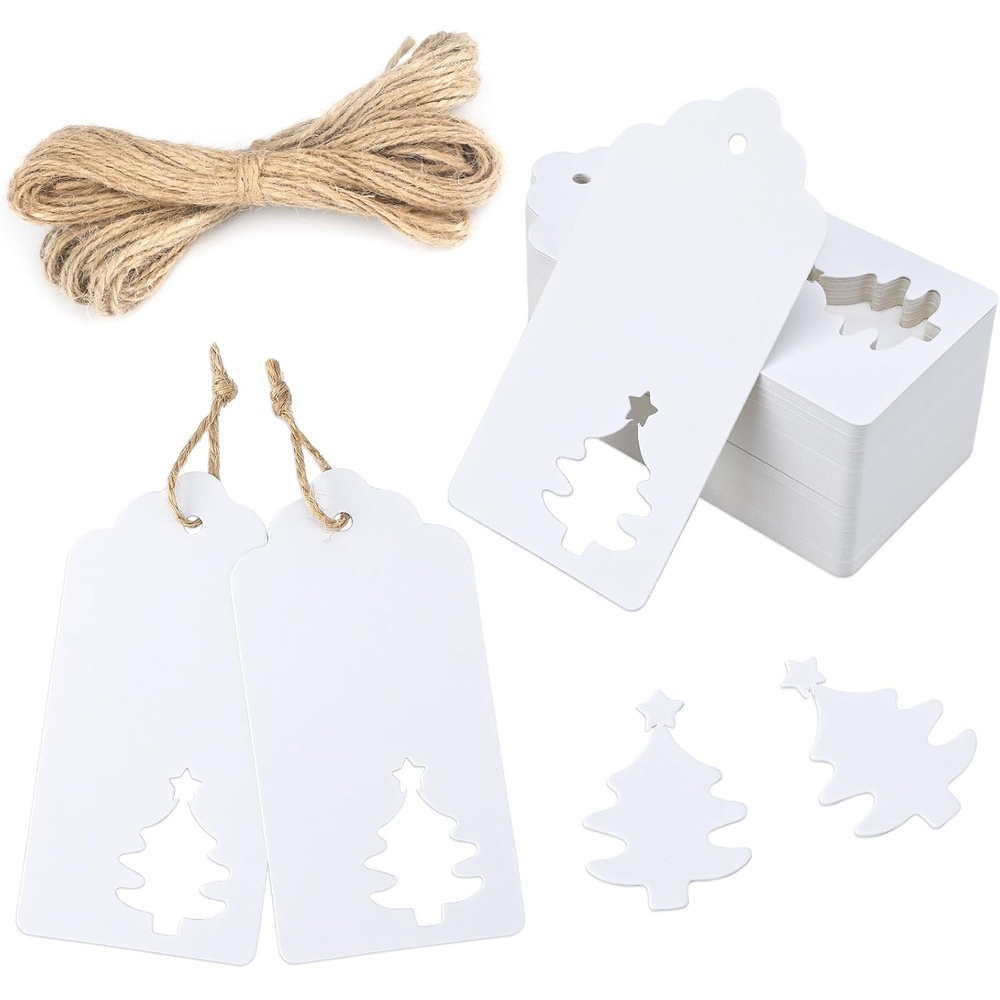 image:imageG2PLUS Star Gift Tags 100PCS Blank Star Shaped Tags Kraft Paper Gift Tag with String for Present Wrapping Wedding Graduation Christmas Party Favors BlackWhite Christmas Tree