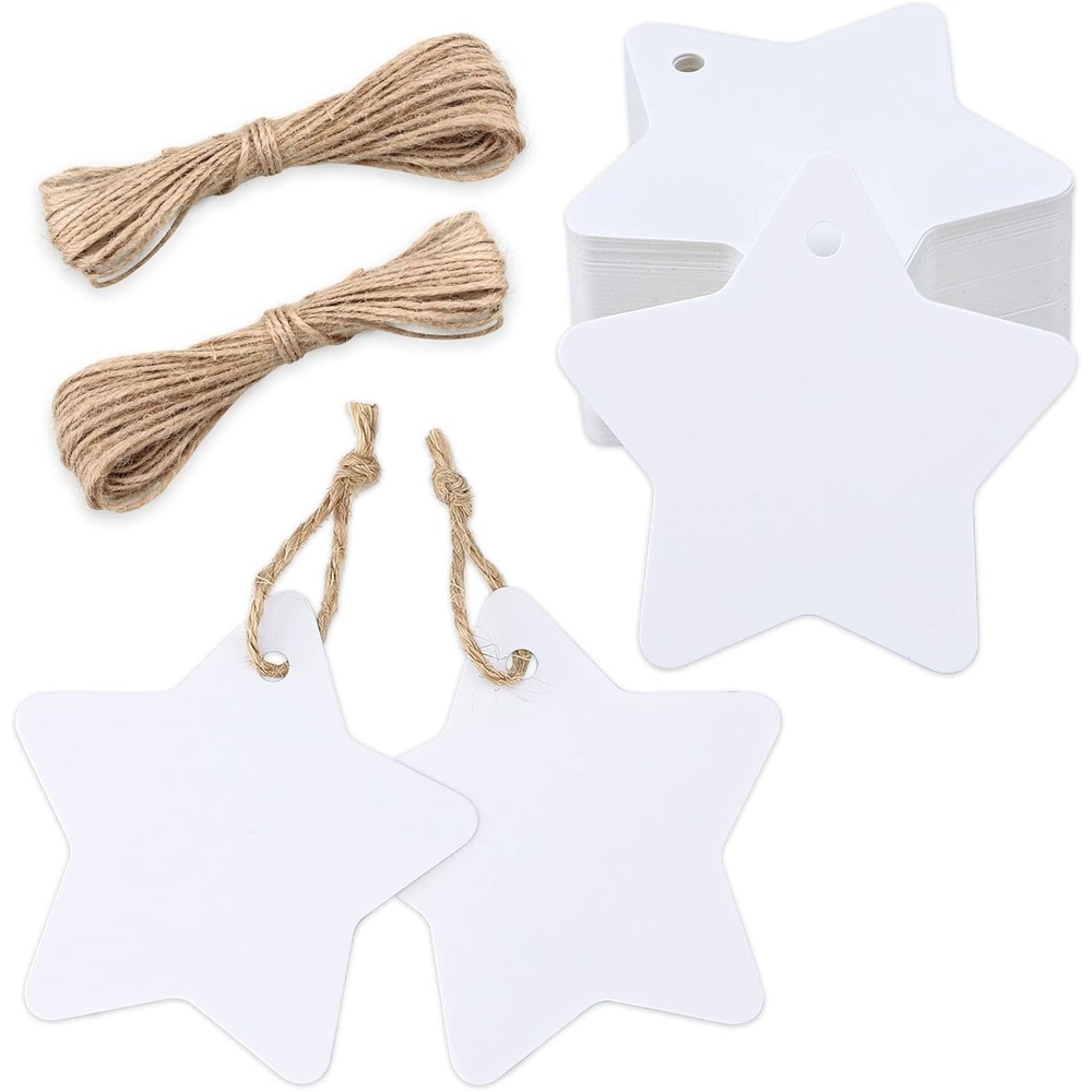 image:imageG2PLUS Star Gift Tags 100PCS Blank Star Shaped Tags Kraft Paper Gift Tag with String for Present Wrapping Wedding Graduation Christmas Party Favors BlackWhite Blank Star