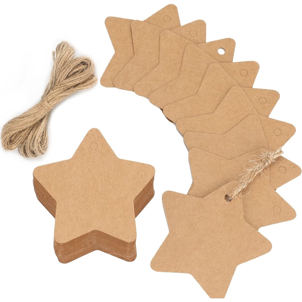 image:imageG2PLUS Star Gift Tags 100PCS Blank Star Shaped Tags Kraft Paper Gift Tag with String for Present Wrapping Wedding Graduation Christmas Party Favors BlackBrown Blank Star