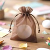 image:imageG2PLUS 100PCS Drawstring Organza Bags 4x6 in  Christmas Dark Green Organza Bags Sheer Mesh Pouches for Candy Fruits Baby Shower Wedding Party FavorsBrown